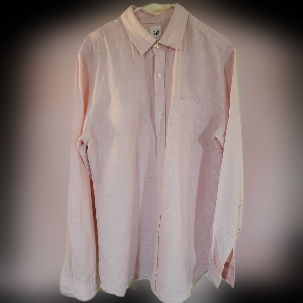 GAP  linen cotton shirt, Oxford pink, size L tall left pocket - Picture 3 of 5